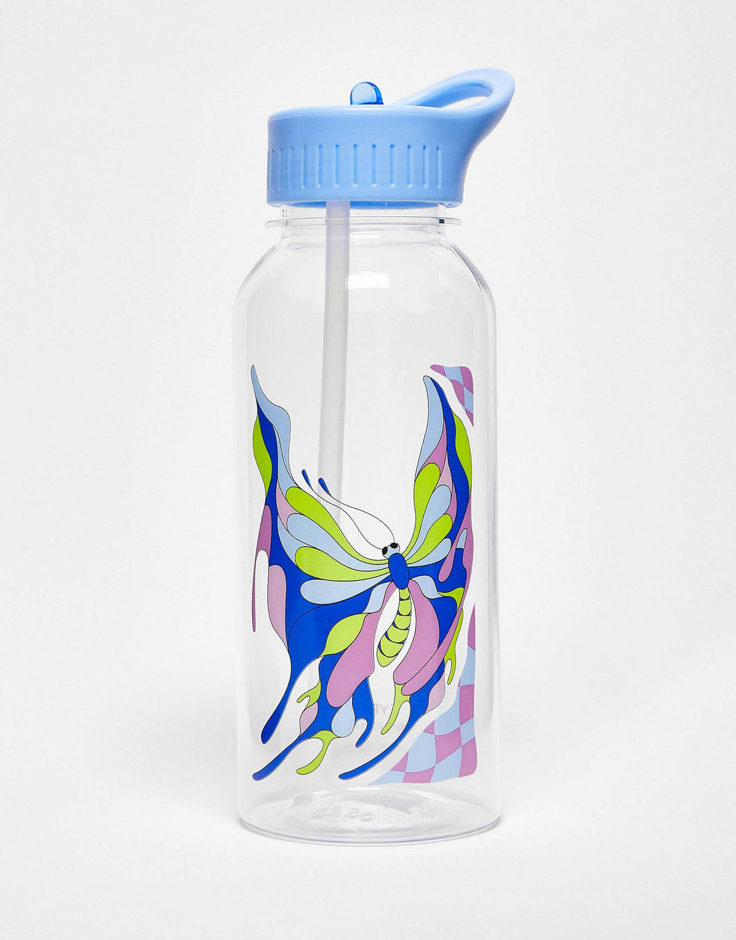 1L Water Bottle In Clear With Butterfly Slogan Print